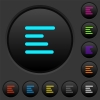 Text align left dark push buttons with color icons - Text align left dark push buttons with vivid color icons on dark grey background