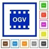 OGV movie format flat framed icons - OGV movie format flat color icons in square frames on white background