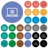 Laptop with email symbol multi colored flat icons on round backgrounds. Included white, light and dark icon variations for hover and active status effects, and bonus shades. - Laptop with email symbol round flat multi colored icons