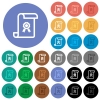 Scroll with certificate multi colored flat icons on round backgrounds. Included white, light and dark icon variations for hover and active status effects, and bonus shades. - Scroll with certificate round flat multi colored icons