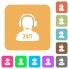 24 hours operator service flat icons on rounded square vivid color backgrounds. - 24 hours operator service rounded square flat icons