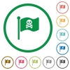 Pirate flag flat color icons in round outlines on white background - Pirate flag flat icons with outlines