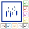 Candlestick chart flat color icons in square frames on white background - Candlestick chart flat framed icons