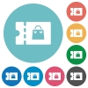 Bag discount coupon flat white icons on round color backgrounds - Bag discount coupon flat round icons