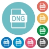 DNG file format flat white icons on round color backgrounds - DNG file format flat round icons