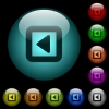 Toggle left icons in color illuminated spherical glass buttons on black background. Can be used to black or dark templates - Toggle left icons in color illuminated glass buttons - Small thumbnail