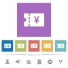Japanese Yen discount coupon flat white icons in square backgrounds - Japanese Yen discount coupon flat white icons in square backgrounds. 6 bonus icons included.