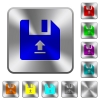 Upload file engraved icons on rounded square glossy steel buttons - Upload file rounded square steel buttons