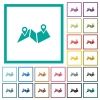 Route plan flat color icons with quadrant frames - Route plan flat color icons with quadrant frames on white background