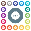 24 hours seven sticker flat white icons on round color backgrounds - 24 hours seven sticker flat white icons on round color backgrounds. 17 background color variations are included.