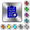 Note tagging engraved icons on rounded square glossy steel buttons - Note tagging rounded square steel buttons