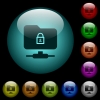 FTP lock icons in color illuminated glass buttons - FTP lock icons in color illuminated spherical glass buttons on black background. Can be used to black or dark templates
