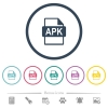 APK file format flat color icons in round outlines - APK file format flat color icons in round outlines. 6 bonus icons included.