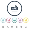 APK file format flat color icons in round outlines. 6 bonus icons included. - APK file format flat color icons in round outlines