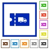 Transport discount coupon flat color icons in square frames on white background - Transport discount coupon flat framed icons