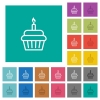 Birthday cupcake multi colored flat icons on plain square backgrounds. Included white and darker icon variations for hover or active effects. - Birthday cupcake square flat multi colored icons