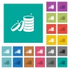 Stack of treasure multi colored flat icons on plain square backgrounds. Included white and darker icon variations for hover or active effects. - Stack of treasure square flat multi colored icons