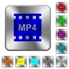 mp4 movie format engraved icons on rounded square glossy steel buttons - mp4 movie format rounded square steel buttons