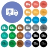 Fast delivery truck multi colored flat icons on round backgrounds. Included white, light and dark icon variations for hover and active status effects, and bonus shades. - Fast delivery truck round flat multi colored icons