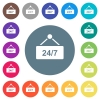 hanging table with 24h seven days a week flat white icons on round color backgrounds - hanging table with 24h seven days a week flat white icons on round color backgrounds. 17 background color variations are included.