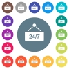 hanging table with 24h seven days a week flat white icons on round color backgrounds. 17 background color variations are included. - hanging table with 24h seven days a week flat white icons on round color backgrounds