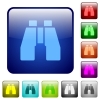 Binoculars icons in rounded square color glossy button set - Binoculars color square buttons