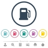 Gas station flat color icons in round outlines. 6 bonus icons included. - Gas station flat color icons in round outlines