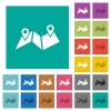 Route plan multi colored flat icons on plain square backgrounds. Included white and darker icon variations for hover or active effects. - Route plan square flat multi colored icons