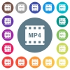 mp4 movie format flat white icons on round color backgrounds. 17 background color variations are included. - mp4 movie format flat white icons on round color backgrounds