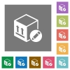 Package edit flat icons on simple color square backgrounds - Package edit square flat icons