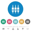 Analog jack connectors flat white icons on round color backgrounds. 6 bonus icons included. - Analog jack connectors flat round icons