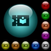 Library discount coupon icons in color illuminated spherical glass buttons on black background. Can be used to black or dark templates - Library discount coupon icons in color illuminated glass buttons