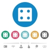 Dice four flat round icons - Dice four flat white icons on round color backgrounds. 6 bonus icons included.