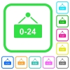 Hanging table with 24 hours vivid colored flat icons - Hanging table with 24 hours vivid colored flat icons in curved borders on white background