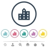 City silhouette flat color icons in round outlines. 6 bonus icons included. - City silhouette flat color icons in round outlines