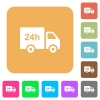 24 hour delivery truck flat icons on rounded square vivid color backgrounds. - 24 hour delivery truck rounded square flat icons