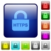 Secure http protocol icons in rounded square color glossy button set - Secure http protocol color square buttons