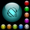 Mobile screen rotation locked icons in color illuminated glass buttons - Mobile screen rotation locked icons in color illuminated spherical glass buttons on black background. Can be used to black or dark templates