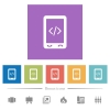 Mobile scripting flat white icons in square backgrounds - Mobile scripting flat white icons in square backgrounds. 6 bonus icons included.