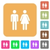 Male and female sign flat icons on rounded square vivid color backgrounds. - Male and female sign rounded square flat icons