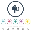 Mailbox flat color icons in round outlines. 6 bonus icons included. - Mailbox flat color icons in round outlines