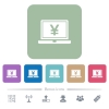 Laptop with yen sign white flat icons on color rounded square backgrounds. 6 bonus icons included - Laptop with yen sign flat icons on color rounded square backgrounds