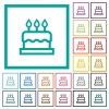 Birthday cake flat color icons with quadrant frames - Birthday cake flat color icons with quadrant frames on white background