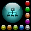 Save file as multiple format icons in color illuminated glass buttons - Save file as multiple format icons in color illuminated spherical glass buttons on black background. Can be used to black or dark templates