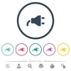 Power plug flat color icons in round outlines. 6 bonus icons included. - Power plug flat color icons in round outlines