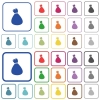 Money bag outlined flat color icons - Money bag color flat icons in rounded square frames. Thin and thick versions included.