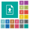 Upload file square flat multi colored icons - Upload file multi colored flat icons on plain square backgrounds. Included white and darker icon variations for hover or active effects.