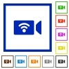 Wireless camera flat framed icons - Wireless camera flat color icons in square frames on white background