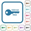 1024 bit rsa encryption simple icons in color rounded square frames on white background - 1024 bit rsa encryption simple icons