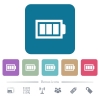 Full battery with three load units white flat icons on color rounded square backgrounds. 6 bonus icons included - Full battery with three load units flat icons on color rounded square backgrounds